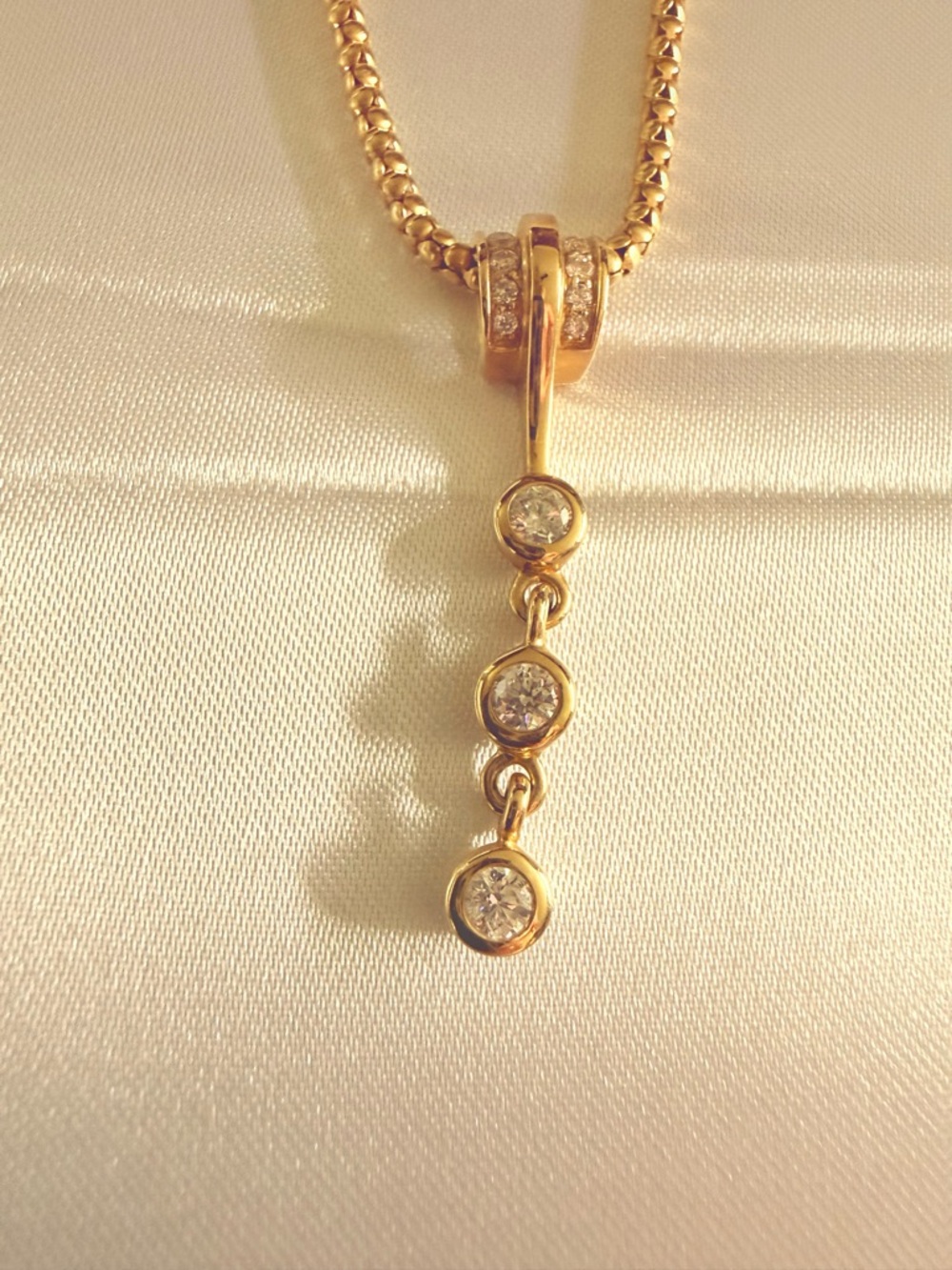 Three-Diamond 14k Gold Wheat Chain Necklace